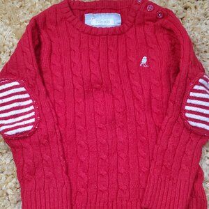 Girl's Red Cable Knit Sweater Size 4 patch elbows button shoulders
